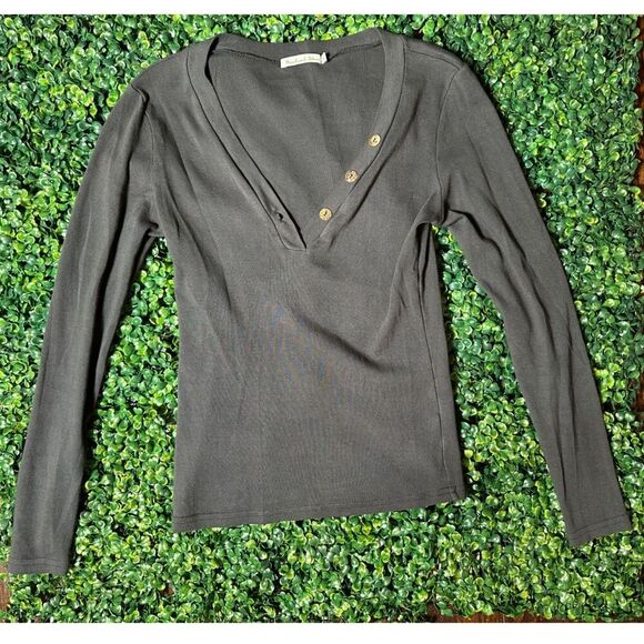 Michael Stars Dark Gray Button Front Longsleeve Top Fits like Size Small - Picture 3 of 5